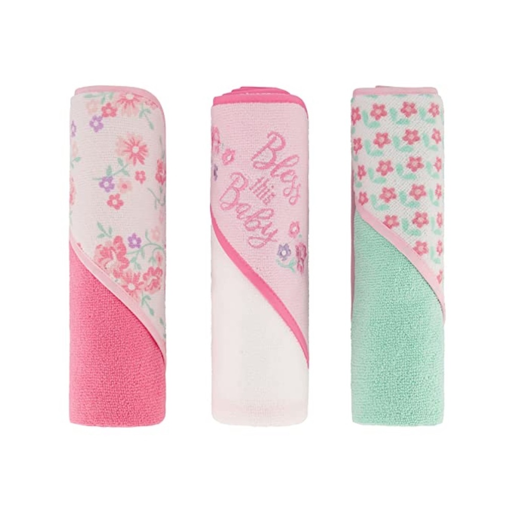 Buttons & Stitches Girl 3 Pack Hooded Towels in Bless This Baby Print GS71729
